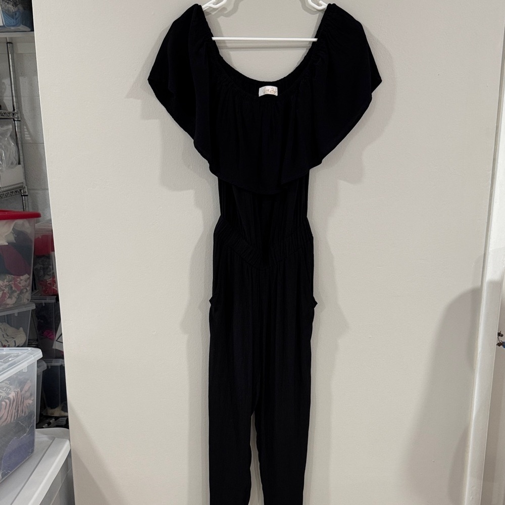 Ava Sky Fighting Eel black ruffle jumpsuit